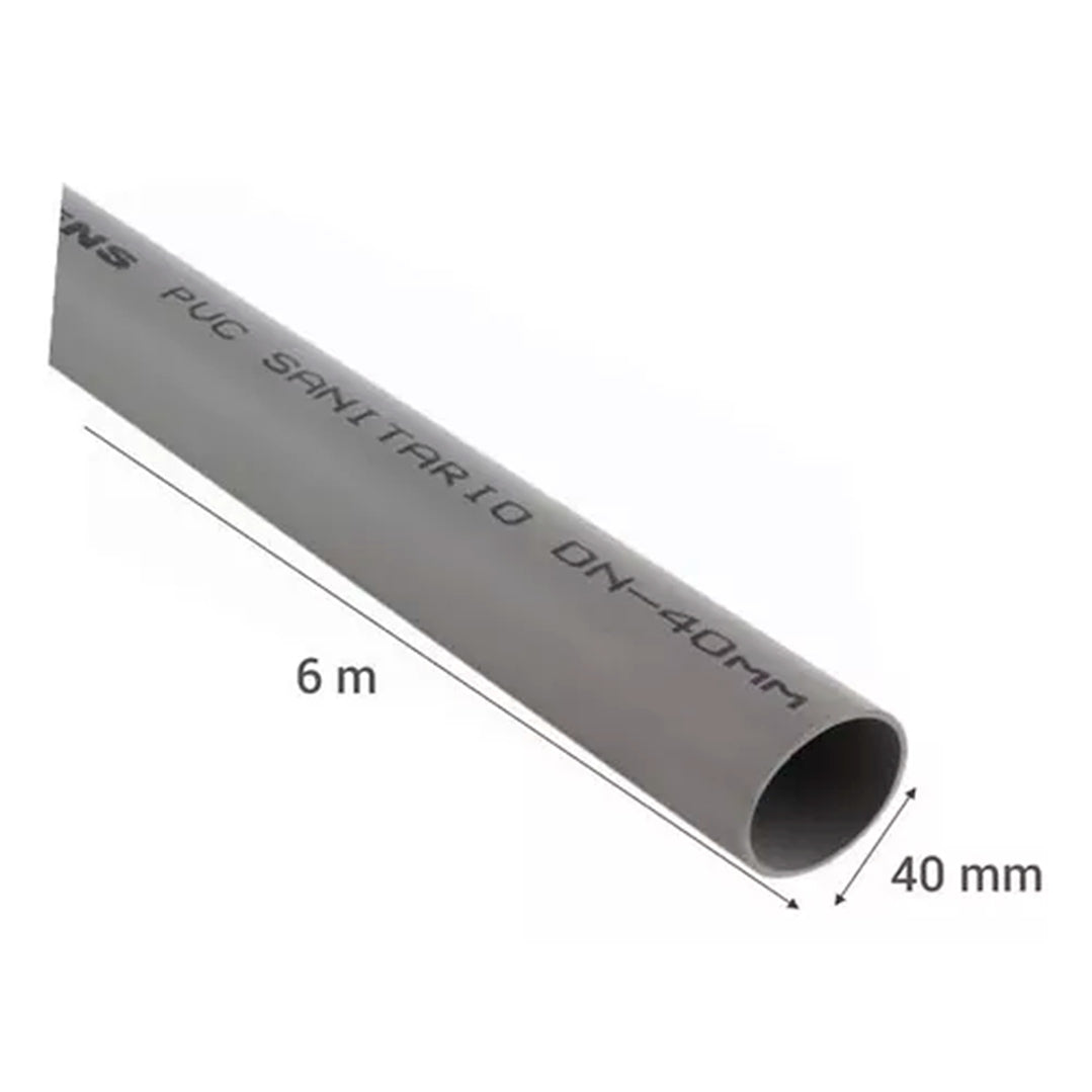 TUBO PVC SANIT 40 mm x 6 MTS