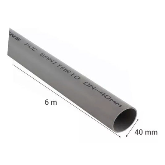 TUBO PVC SANIT 40 mm x 6 MTS